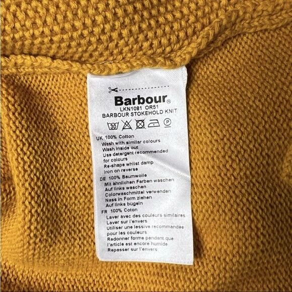 Barbour Stokehold Cable Knit Cotton Crew Neck Sweater Yellow Size 6 - Picture 7 of 11